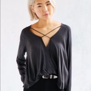 UO Silence + Noise Plunge Surplice Top
